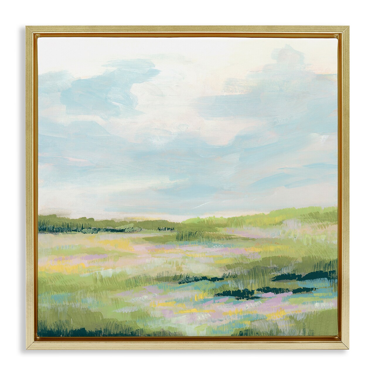 Stupell Industries Pastel Meadow Landscape Framed Floater Canvas Wall Art Design by June Erica Vess